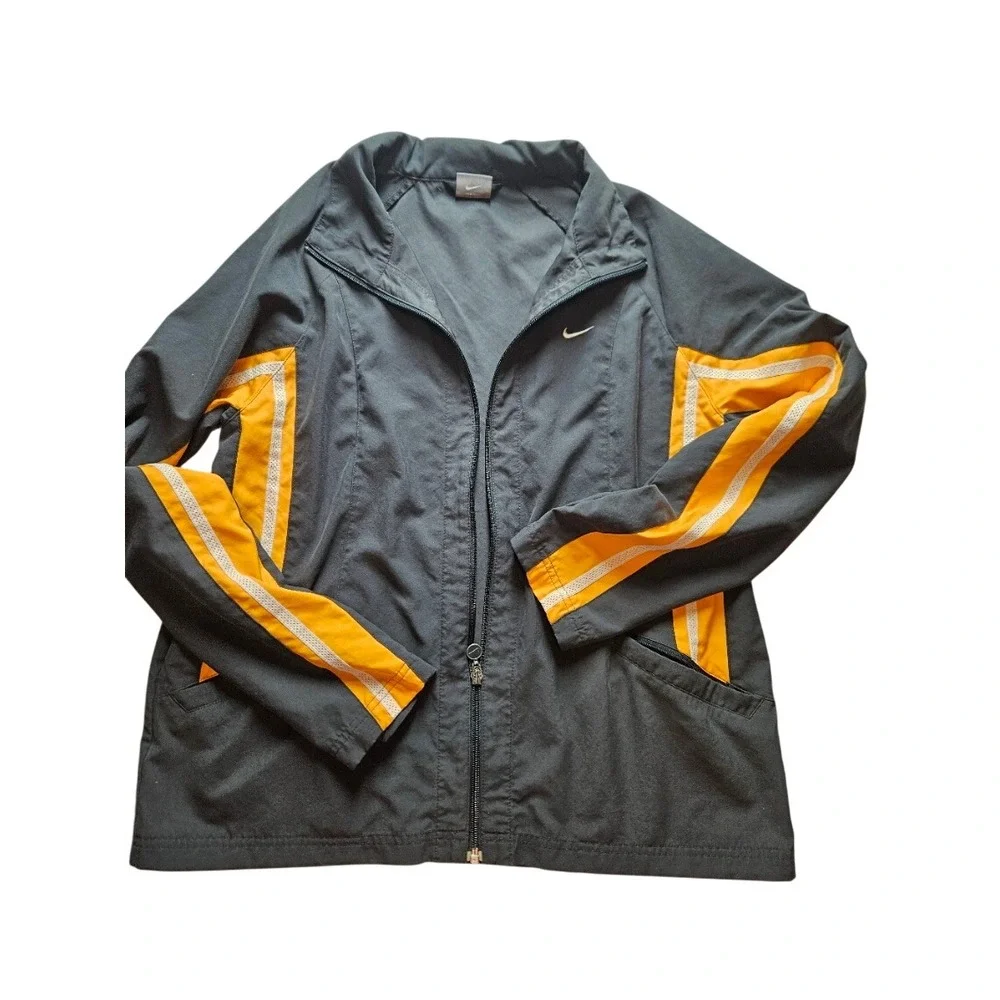 Nike Track‎ Jacket Mens XL Grey Orange White Stripe Full Zip Windbreaker Swoosh